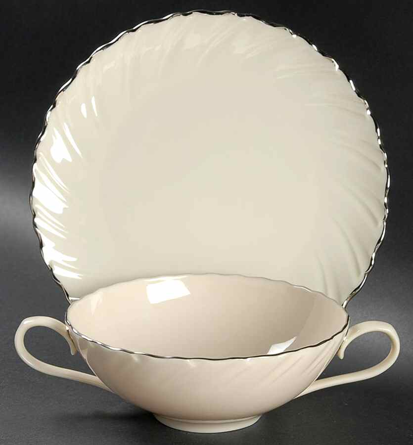Weatherly Flat Cream Soup Bowl & Dessert Plate/Saucer Set by Lenox-1
