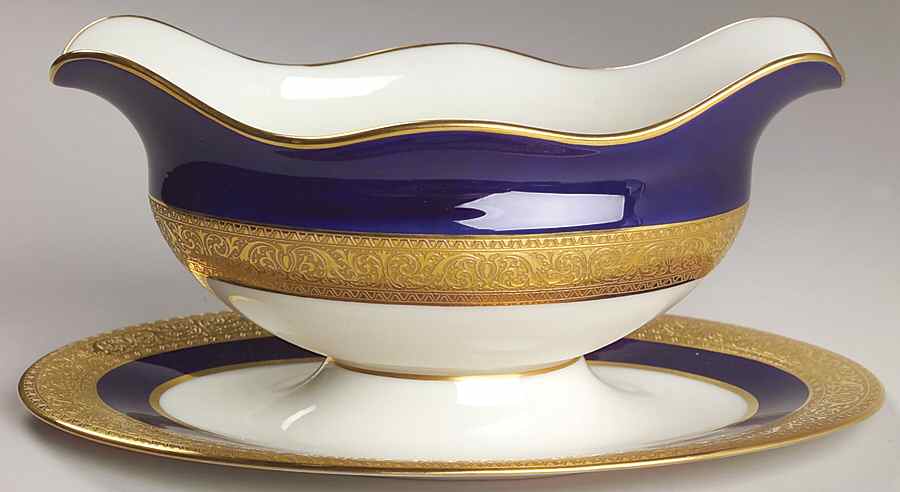 Westchester Cobalt Blue Gravy Boat with Attached Underplate by Lenox-1