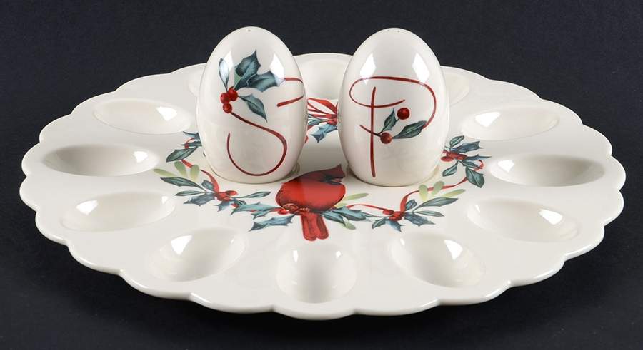Winter Greetings Deviled Egg Plate with Salt and Pepper by Lenox-1