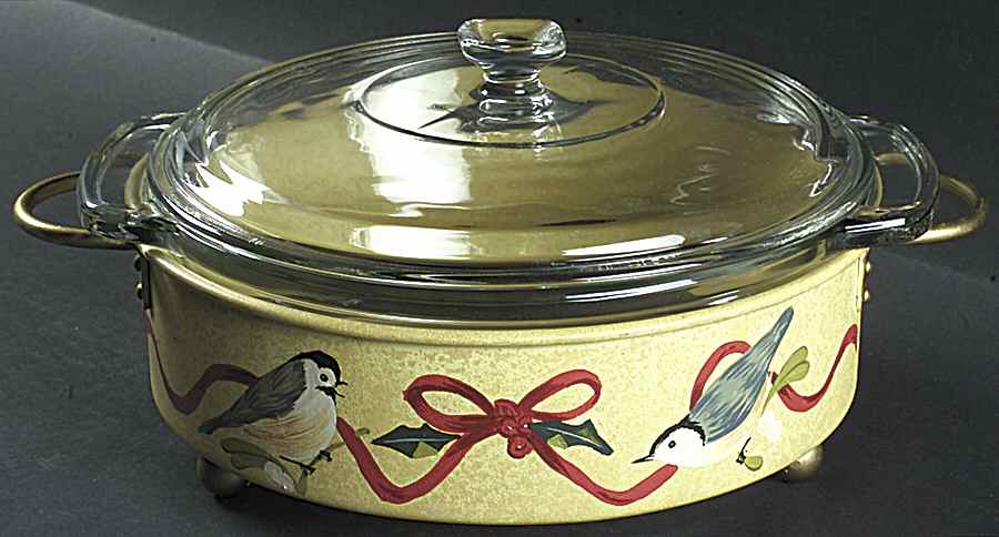 Winter Greetings 2 Qt Rd Glass Casserole with Lid and Metal Stand by Lenox-1