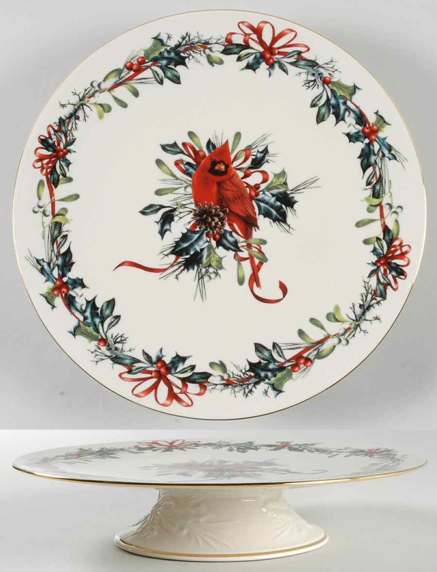 Winter Greetings Carved Footed Cake Plate by Lenox-1