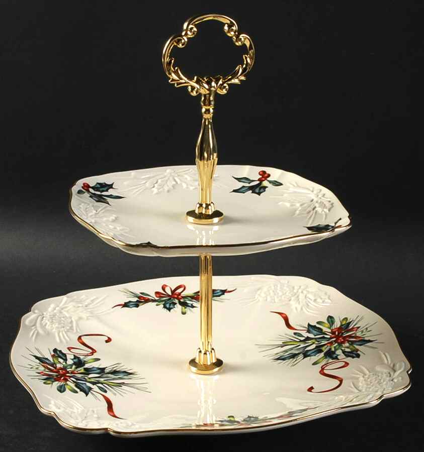 Winter Greetings 2 Tier Embossed Square Serving Tray by Lenox-1