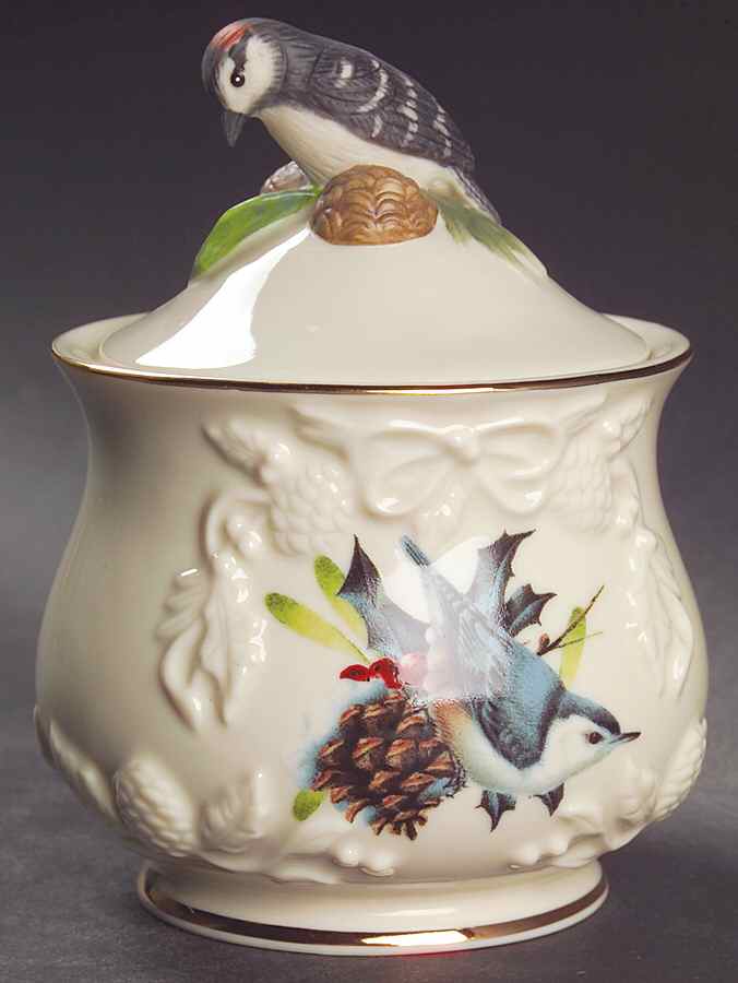 Winter Greetings Sculpted Sugar Bowl & Lid by Lenox-1
