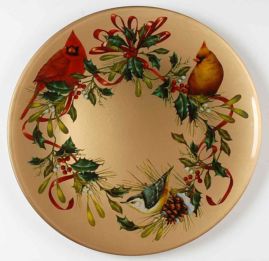 Winter Greetings Round  Decoupage Glassware Platter by Lenox-1
