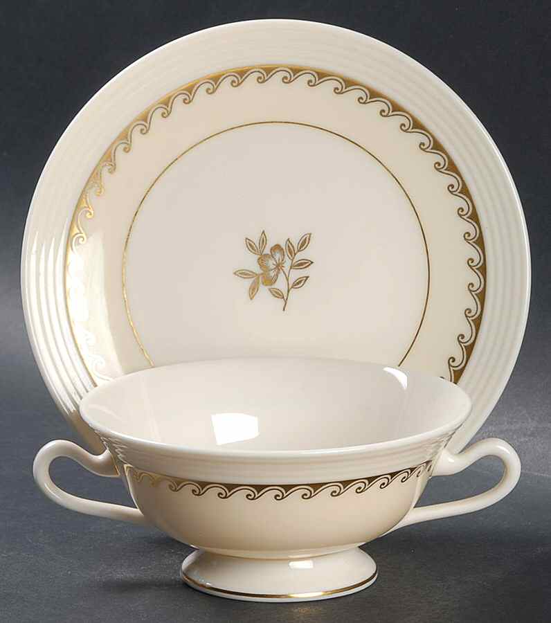 Windsor Footed Cream Soup Bowl & Saucer Set by Lenox-1