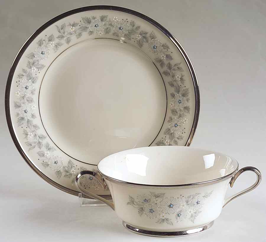 Windsong Footed Cream Soup & Dessert Plate/Saucer Set by Lenox-1