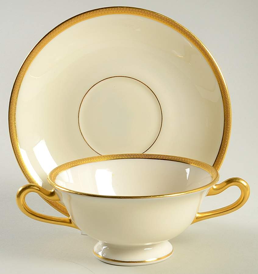 Windsor (Green Backstamp) Footed Bouillon Cup & Saucer by Lenox-1