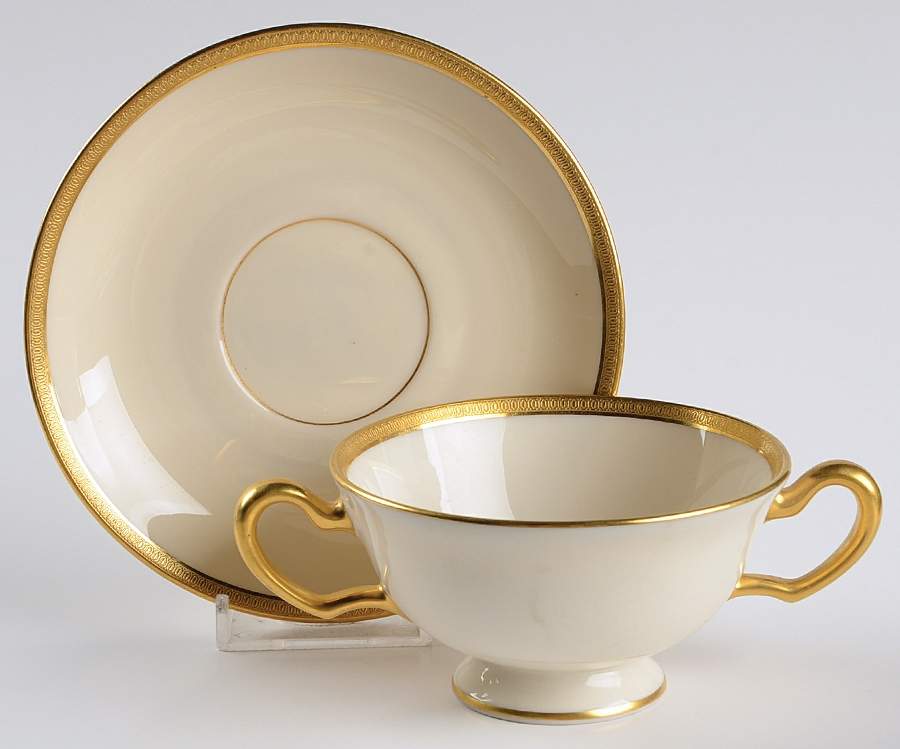 Windsor (Green Backstamp) Footed Bouillon Cup & Saucer by Lenox-1