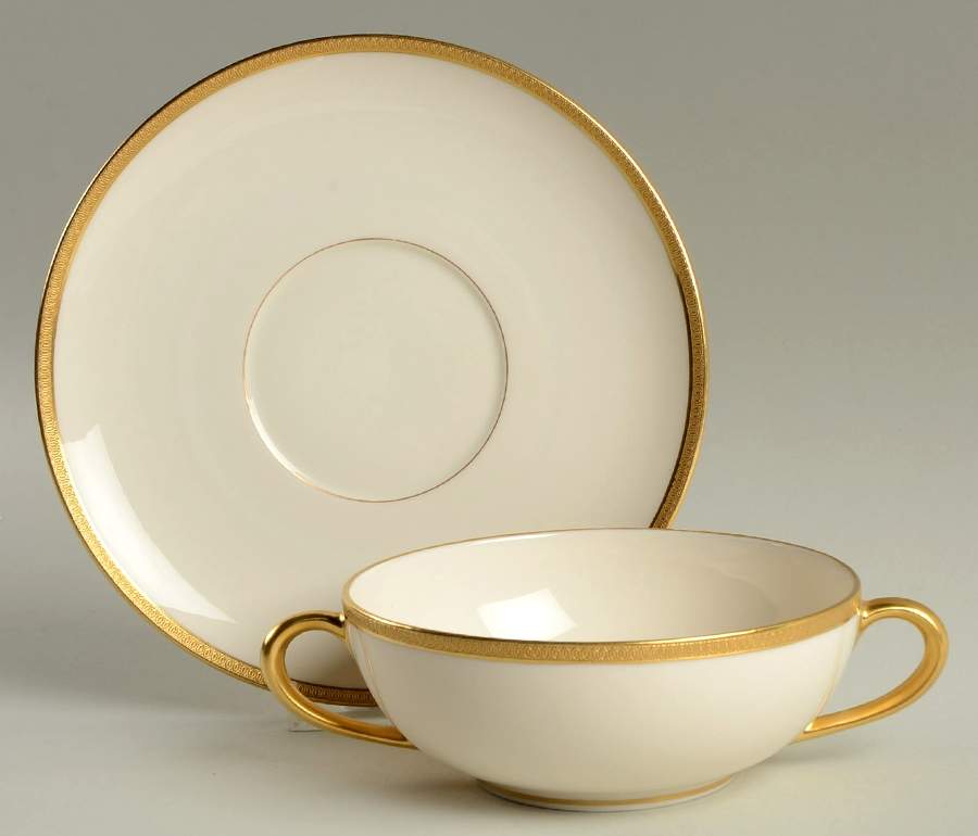 Windsor (Green Backstamp) Flat Cream Soup Bowl & Saucer Set by Lenox-1