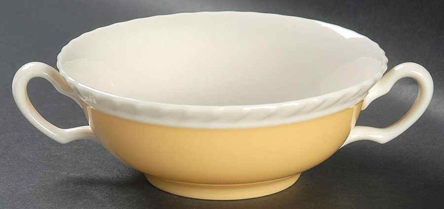 Gadroon Yellow (Rim) Flat Cream Soup Bowl by Lenox-1