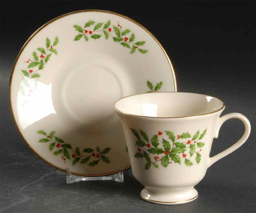 Yuletide Holly Footed Cup & Saucer Set by Lenox-1