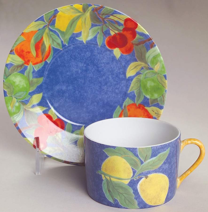 Jardin Bleu Flat Cup & Saucer Set by Laure Japy-1