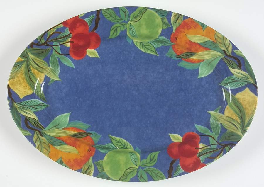 Jardin Bleu 14" Oval Serving Platter by Laure Japy-1