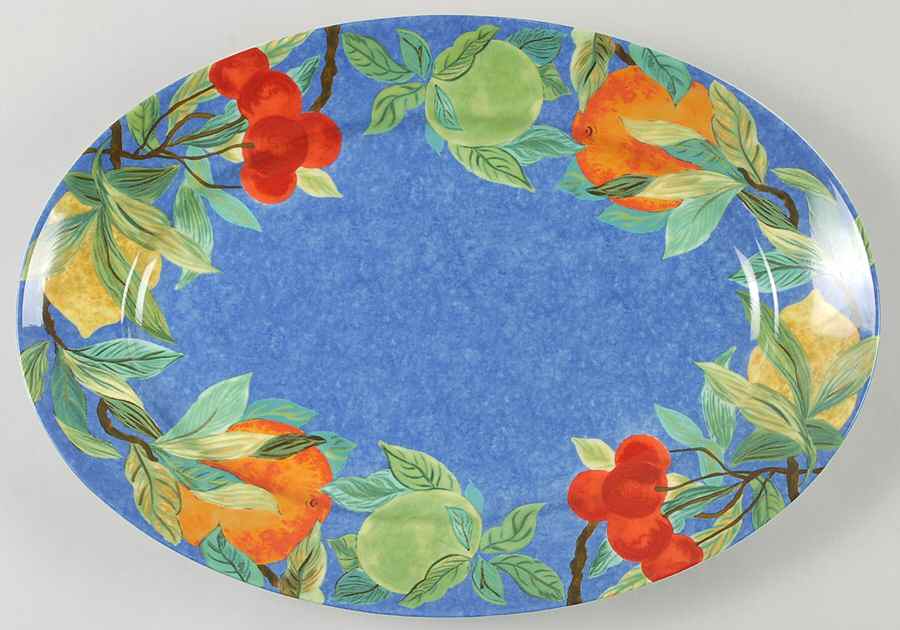 Jardin Bleu 14" Oval Serving Platter by Laure Japy-1