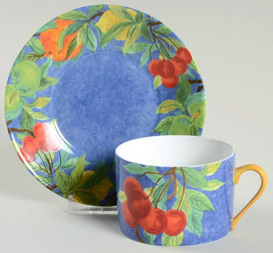 Jardin Bleu Flat Cup & Saucer Set by Laure Japy-1