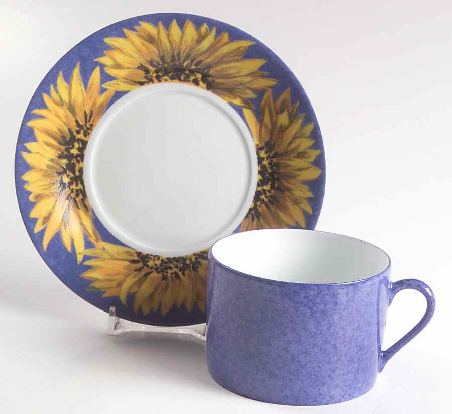 Tournesol Blue Flat Cup & Saucer Set by Laure Japy-1