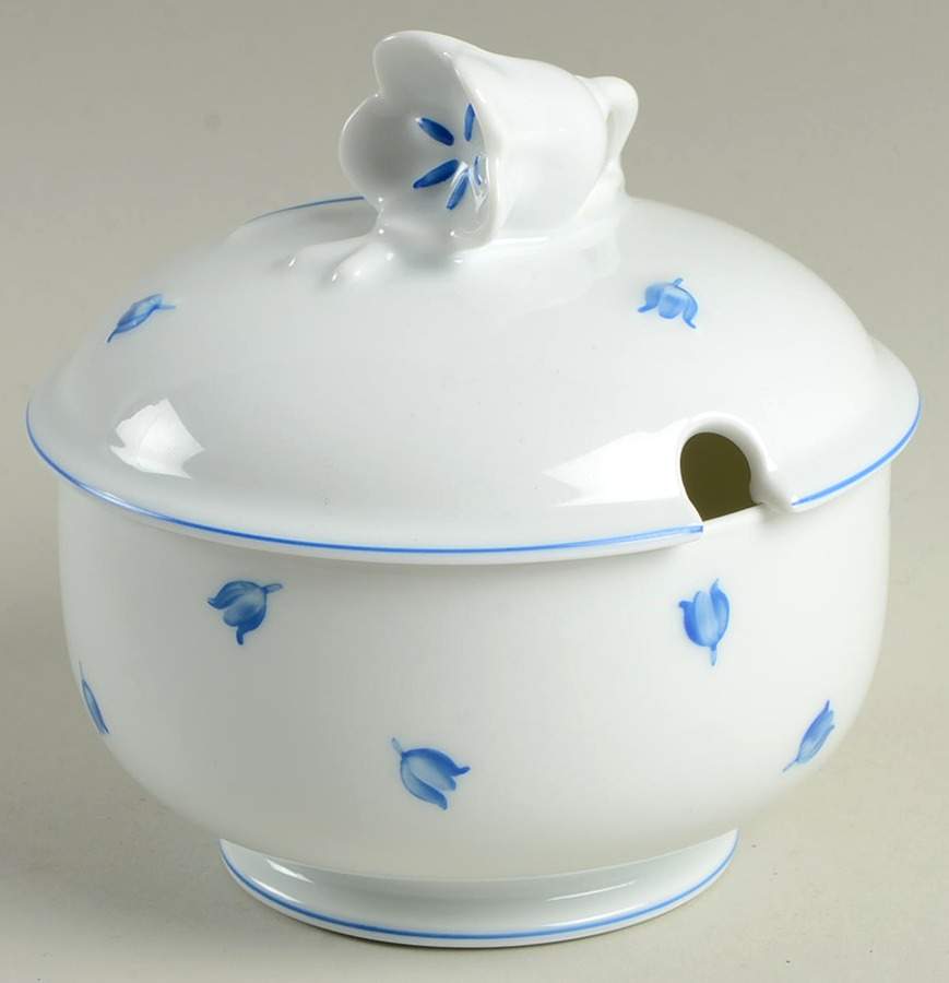 Muguet Blue Round Gravy Boat & Lid by Lalique-1