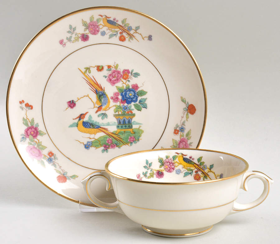 Audubon Footed Cream Soup Bowl & Saucer Set by Lamberton-1