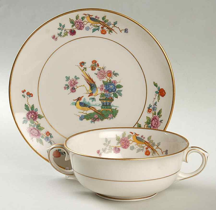 Audubon Footed Cream Soup Bowl & Saucer Set by Lamberton-1