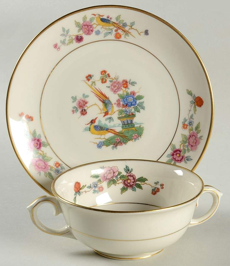 Audubon Footed Cream Soup Bowl & Saucer Set by Lamberton-1