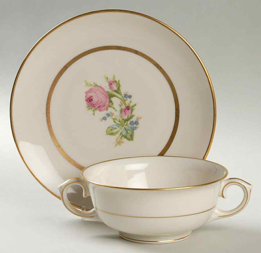 Betty Lou Footed Cream Soup Bowl & Saucer Set by Lamberton-1
