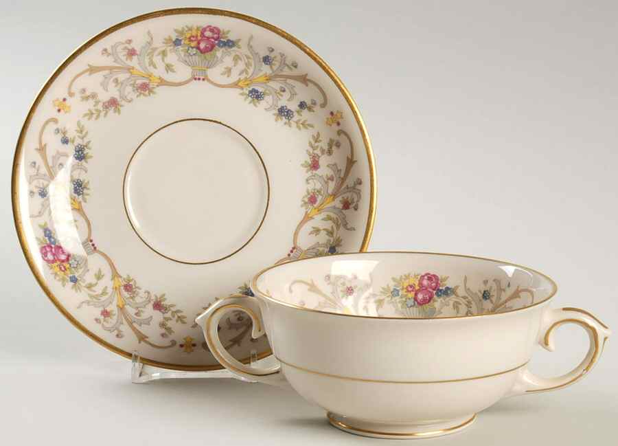 Dorothea Footed Cream Soup Bowl & Saucer Set by Lamberton-1