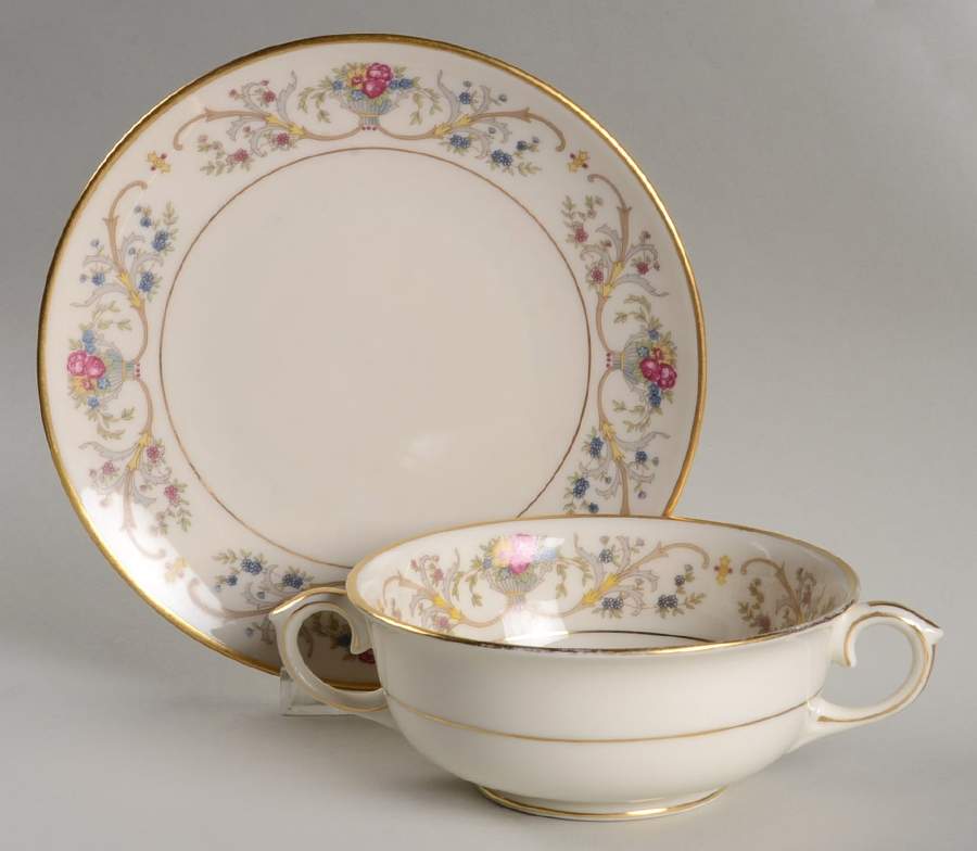 Dorothea Footed Cream Soup Bowl & Saucer Set by Lamberton-1