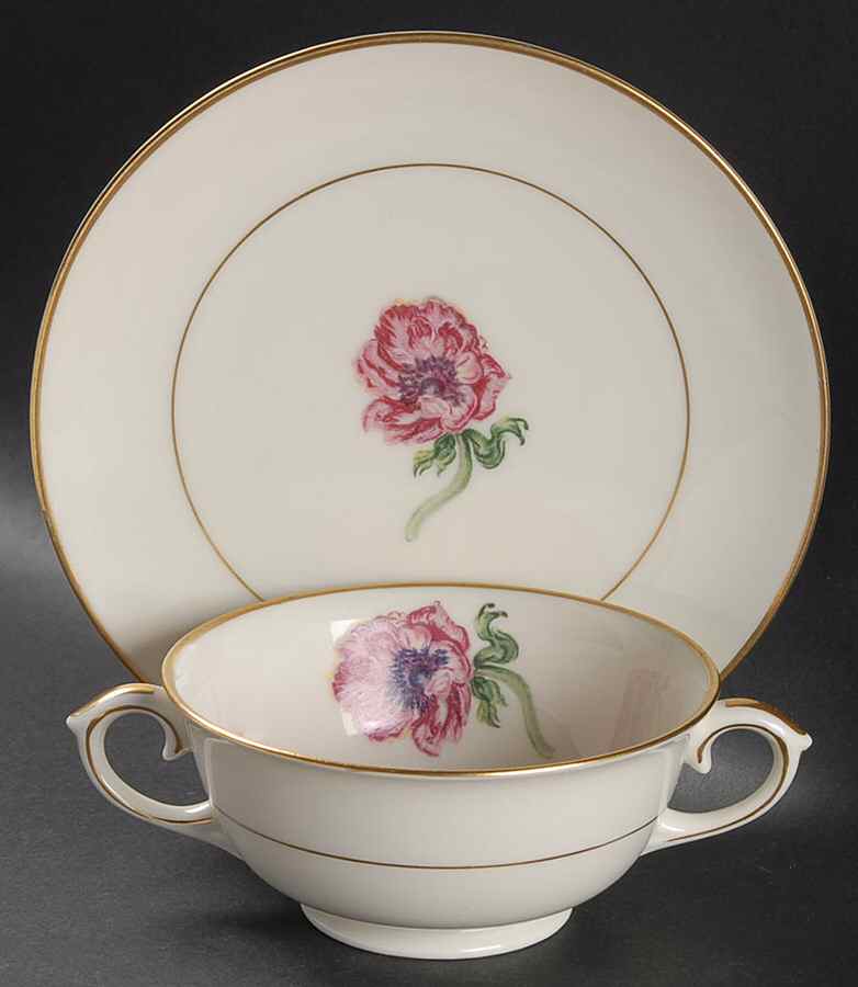 Field Lily Footed Cream Soup Bowl & Saucer Set by Lamberton-1