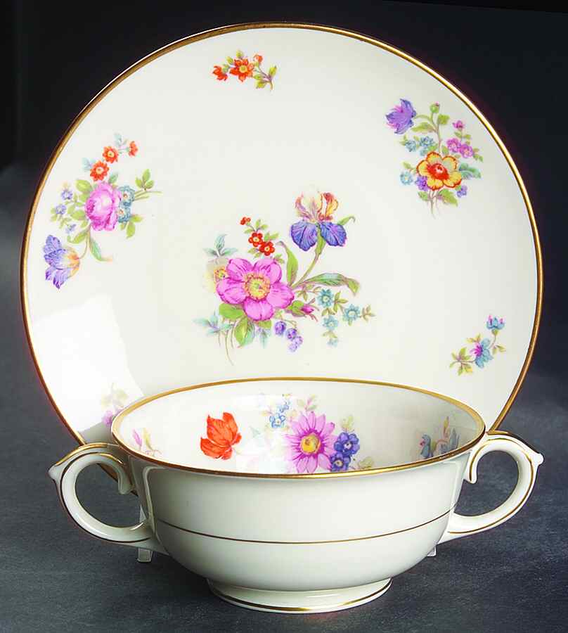 Linda Lee Footed Cream Soup Bowl & Saucer Set by Lamberton-1