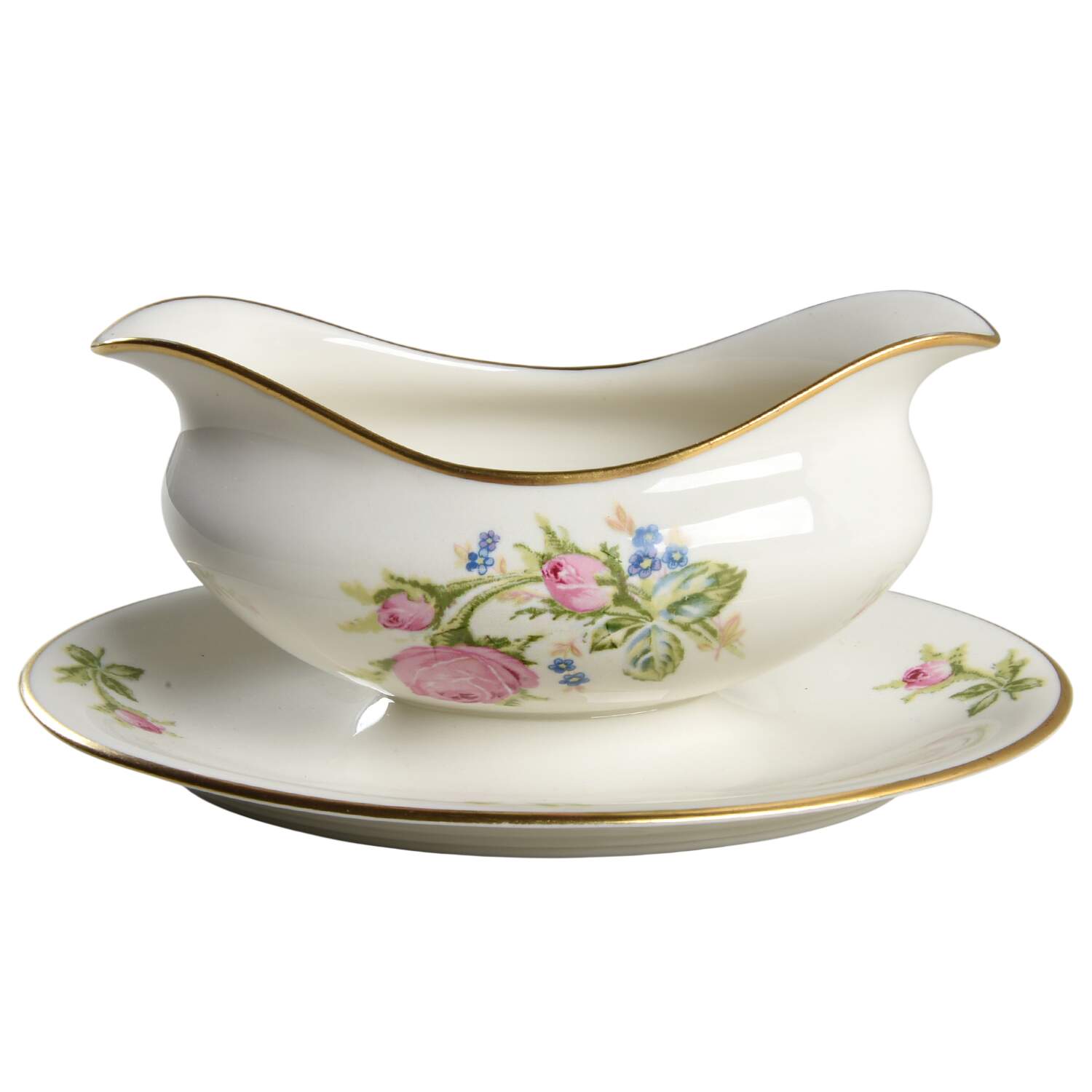 Moss Rose Gravy Boat with Attached Underplate by Lamberton-1