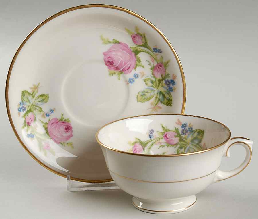 Moss Rose Footed Cup & Saucer Set by Lamberton-1