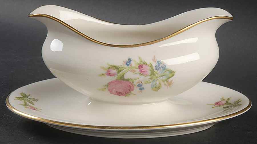 Moss Rose Gravy Boat with Attached Underplate by Lamberton-1