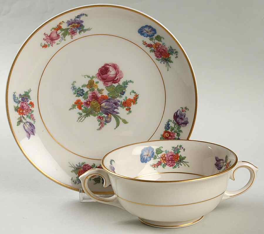 Plymouth Footed Cream Soup Bowl & Saucer Set by Lamberton-1
