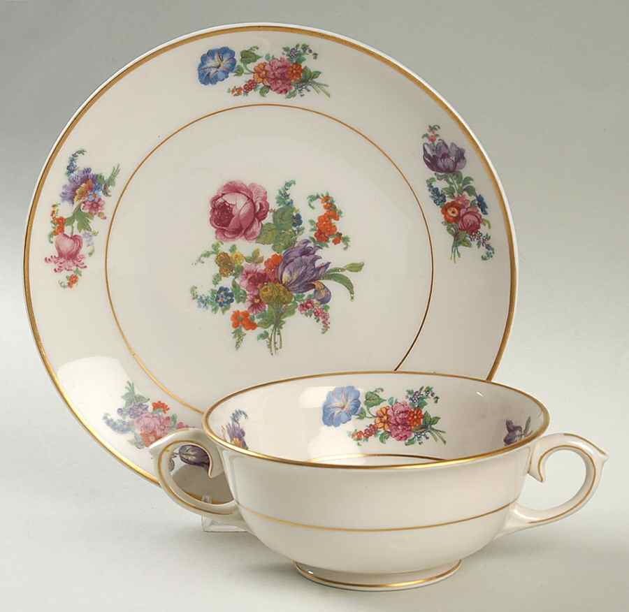 Plymouth Footed Cream Soup Bowl & Saucer Set by Lamberton-1