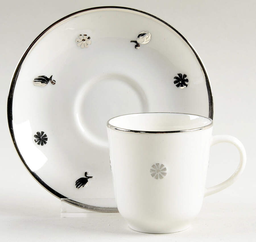 Rena Platinum Footed Demitasse Cup & Saucer Set by Lamberton-1