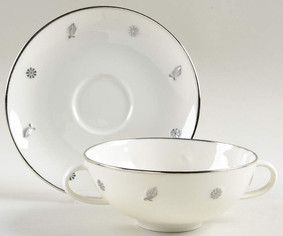 Rena Platinum Footed Cream Soup Bowl & Saucer Set by Lamberton-1