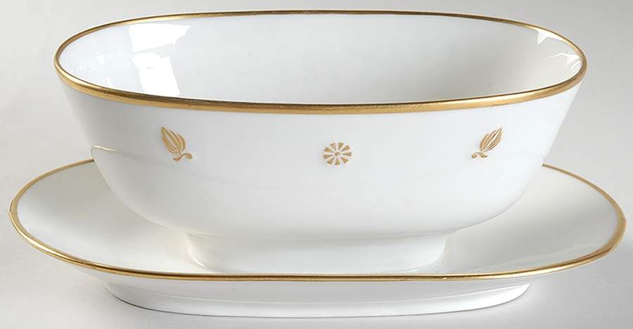 Rena Gold Gravy Boat with Attached Underplate by Lamberton-1