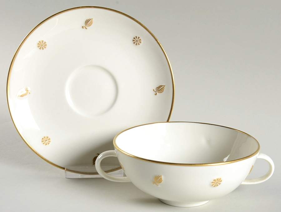 Rena Gold Footed Cream Soup Bowl & Saucer Set by Lamberton-1