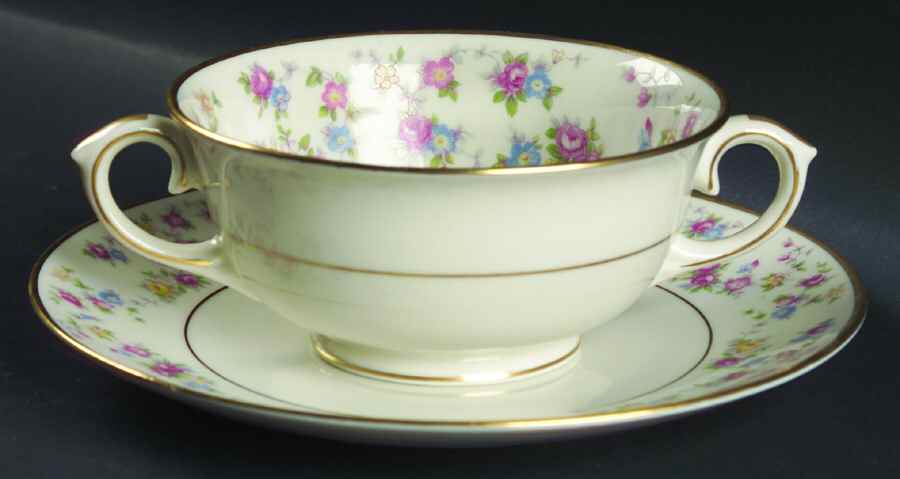 Reverie Footed Cream Soup Bowl & Saucer Set by Lamberton-1