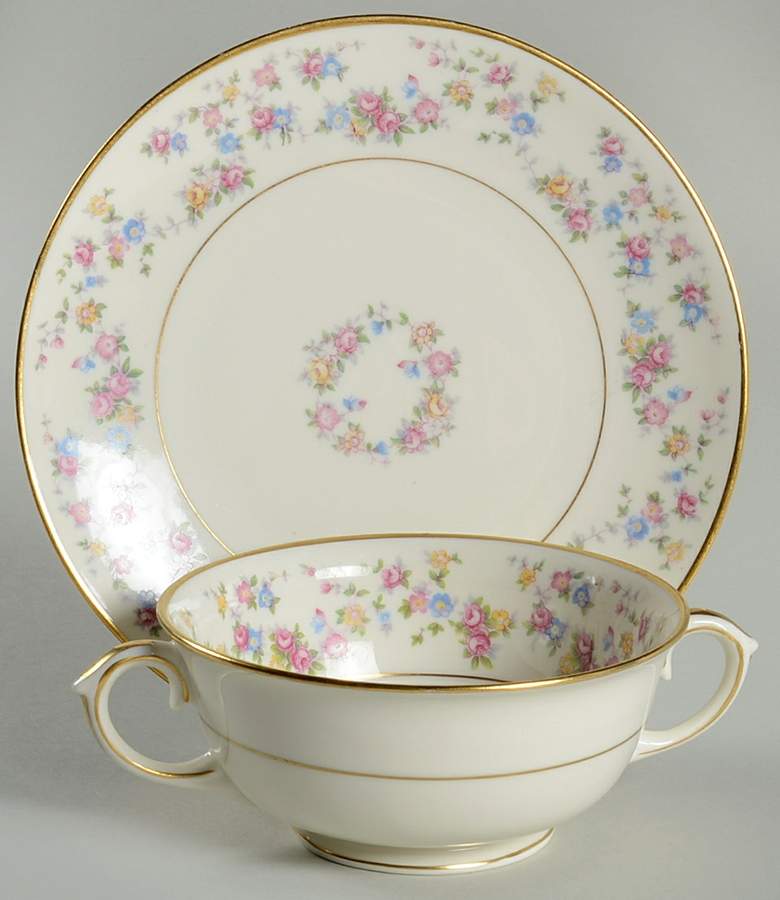 Reverie Footed Cream Soup Bowl & Saucer Set by Lamberton-1