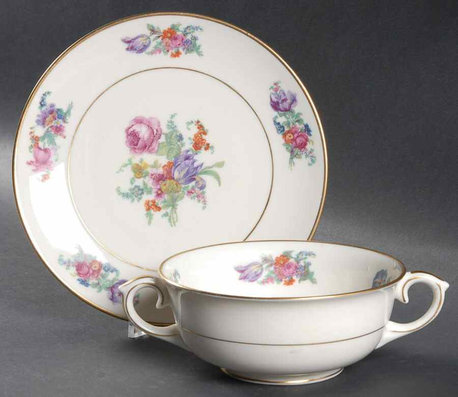 Rita Maria Footed Cream Soup Bowl & Saucer Set by Lamberton-1