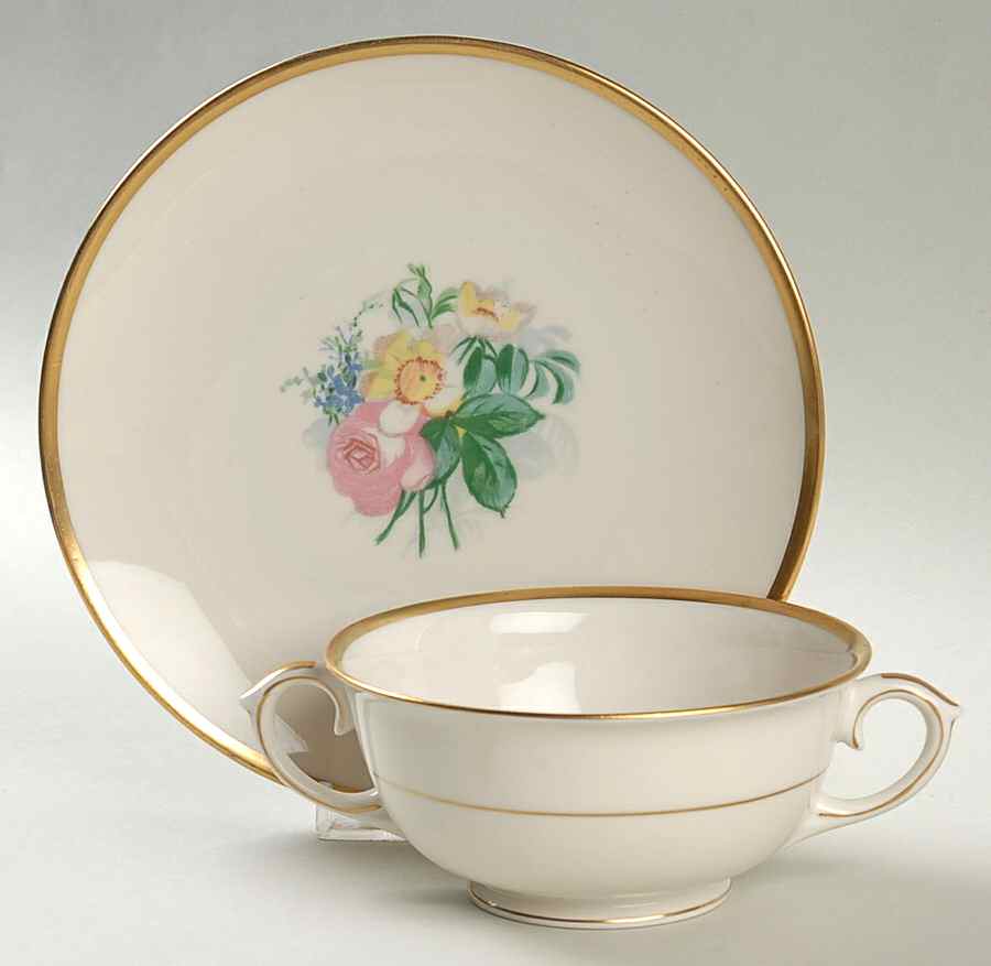 Spring Garden Footed Cream Soup Bowl & Saucer Set by Lamberton-1