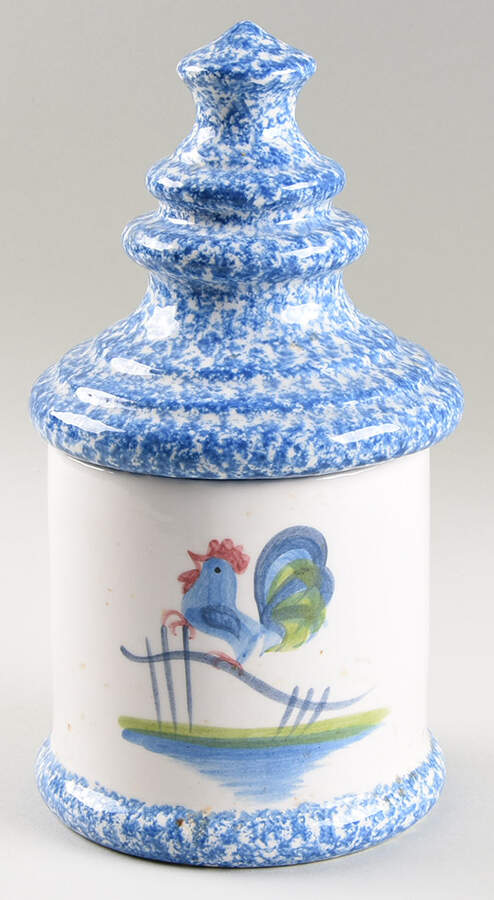 Blue Stipple with Rooster Small Canister & Lid by Los Angeles-1