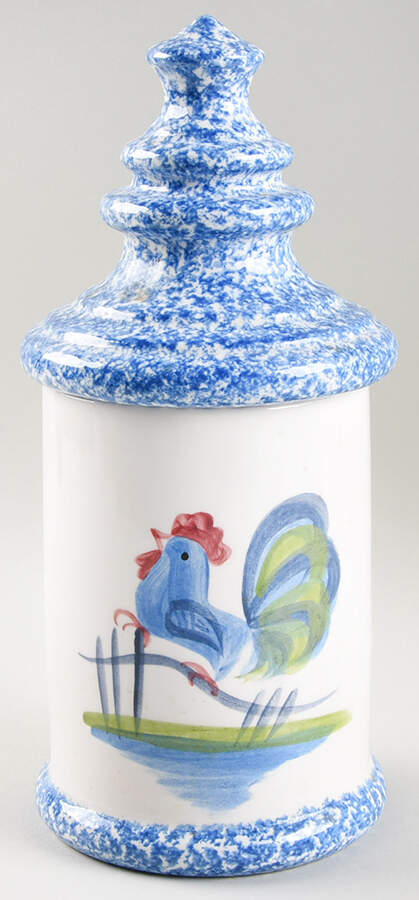 Blue Stipple with Rooster Medium Canister & Lid by Los Angeles-1