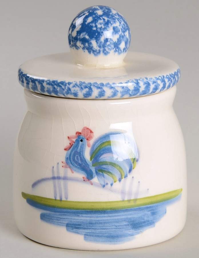 Blue Stipple with Rooster Sugar Bowl & Lid by Los Angeles-1
