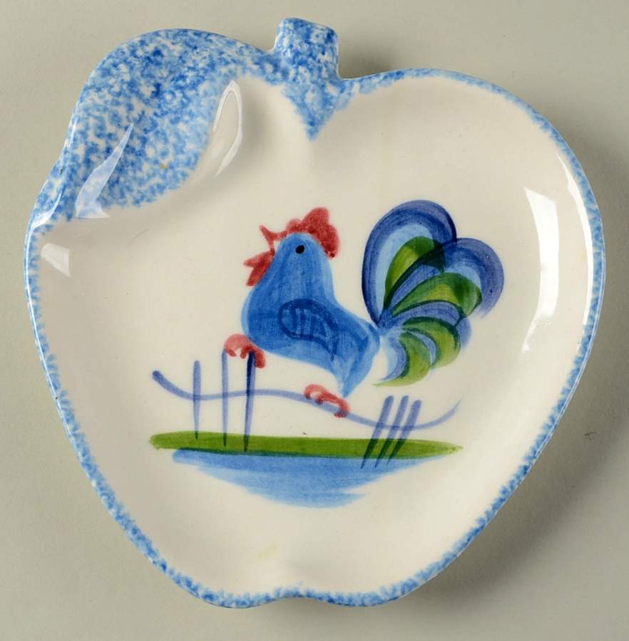 Blue Stipple with Rooster Apple Shaped Baker by Los Angeles-1