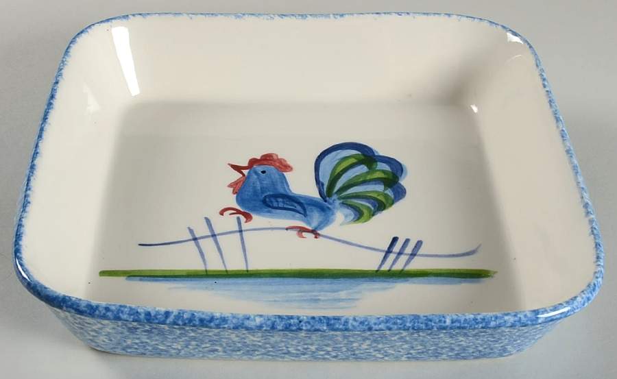 Blue Stipple with Rooster 11" Square Baker by Los Angeles-1