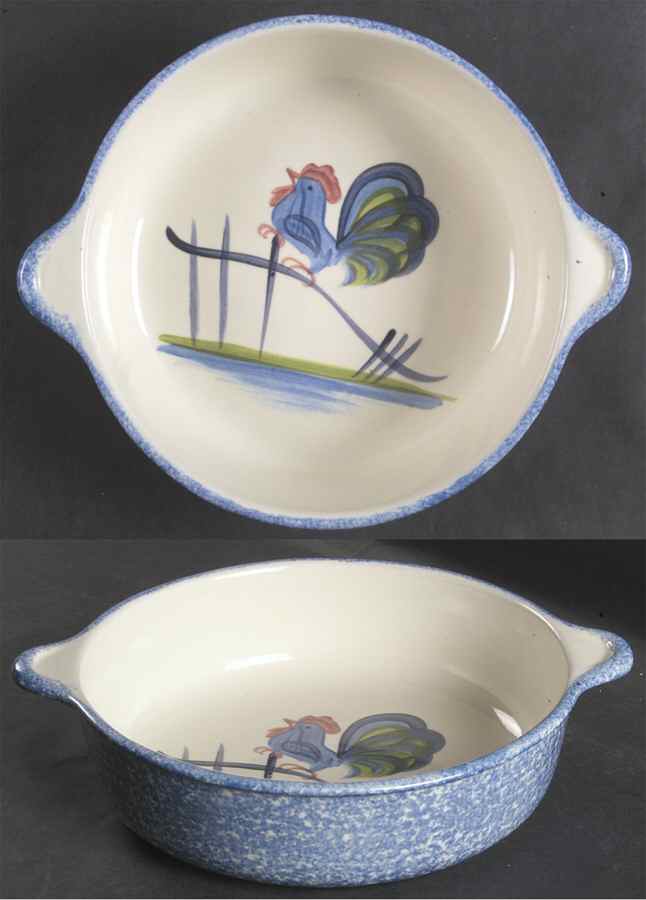 Blue Stipple with Rooster 12" Round Handled Bowl by Los Angeles-1