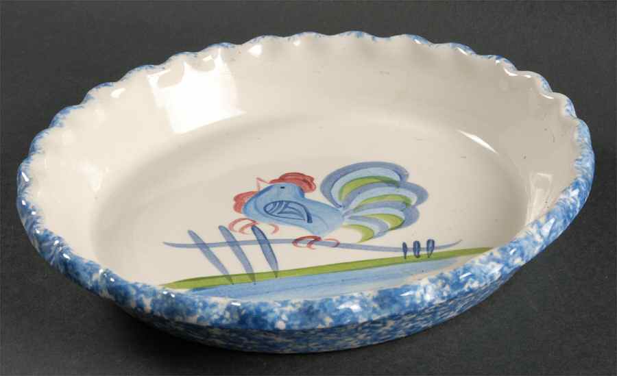 Blue Stipple with Rooster Pie Serving Plate by Los Angeles-1
