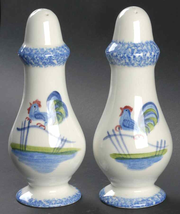 Blue Stipple with Rooster Oversized Salt & Pepper Set by Los Angeles-1